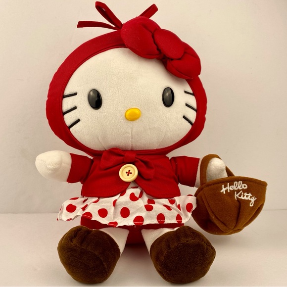 Sanrio Hello Kitty Red Riding Hood 12 in Official Plush Doll Red Hood Bow Basket - Picture 1 of 8